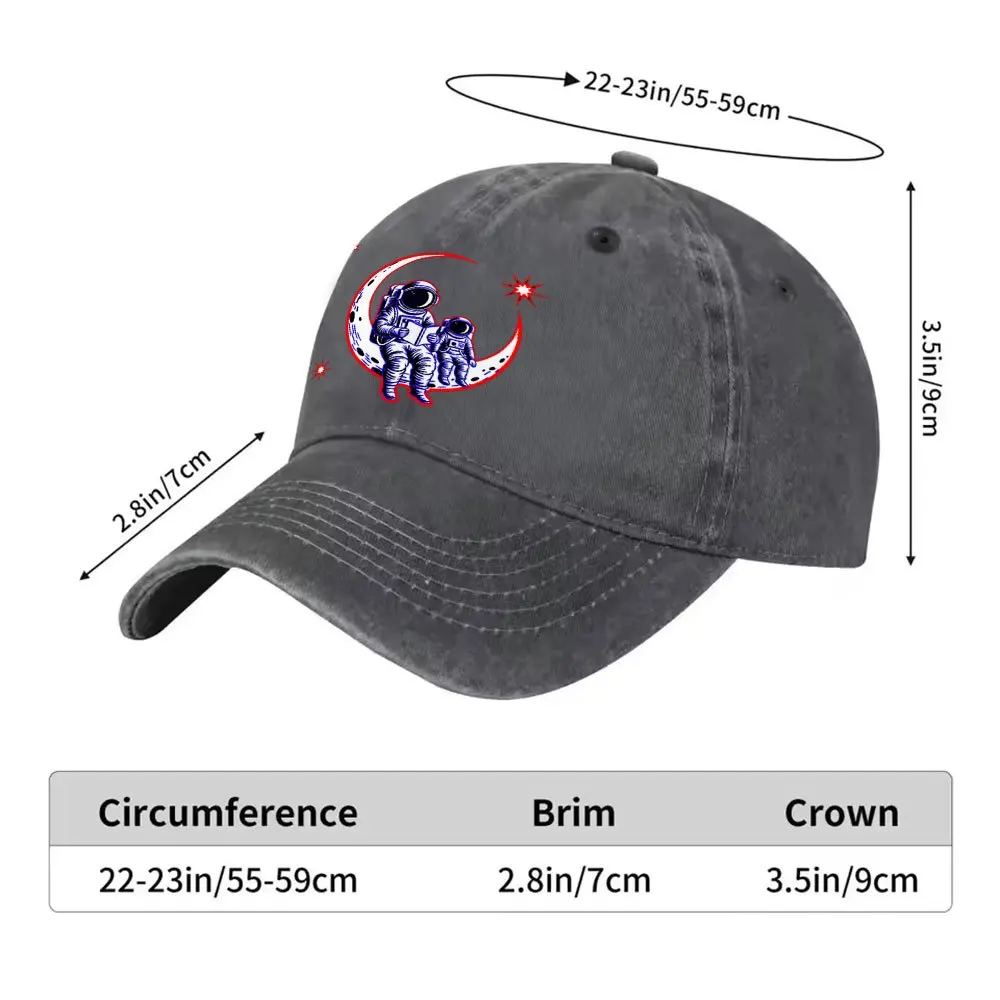 Vintage Astronaut Baseball Cap Unisex Washed Cotton Adjustable Duckbill Cap for Outdoor Daily Wear