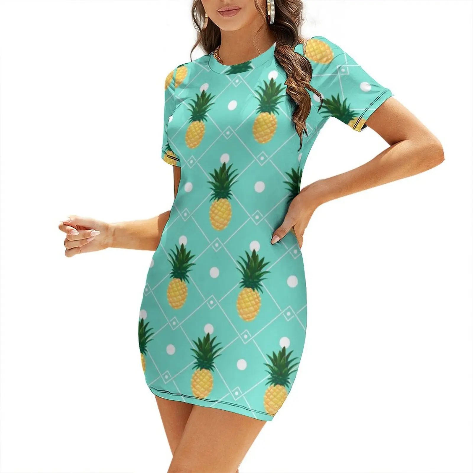 

Pineapples Short Sleeved Dress festival outfit women dress women summer 2025 summer woman dress 2025