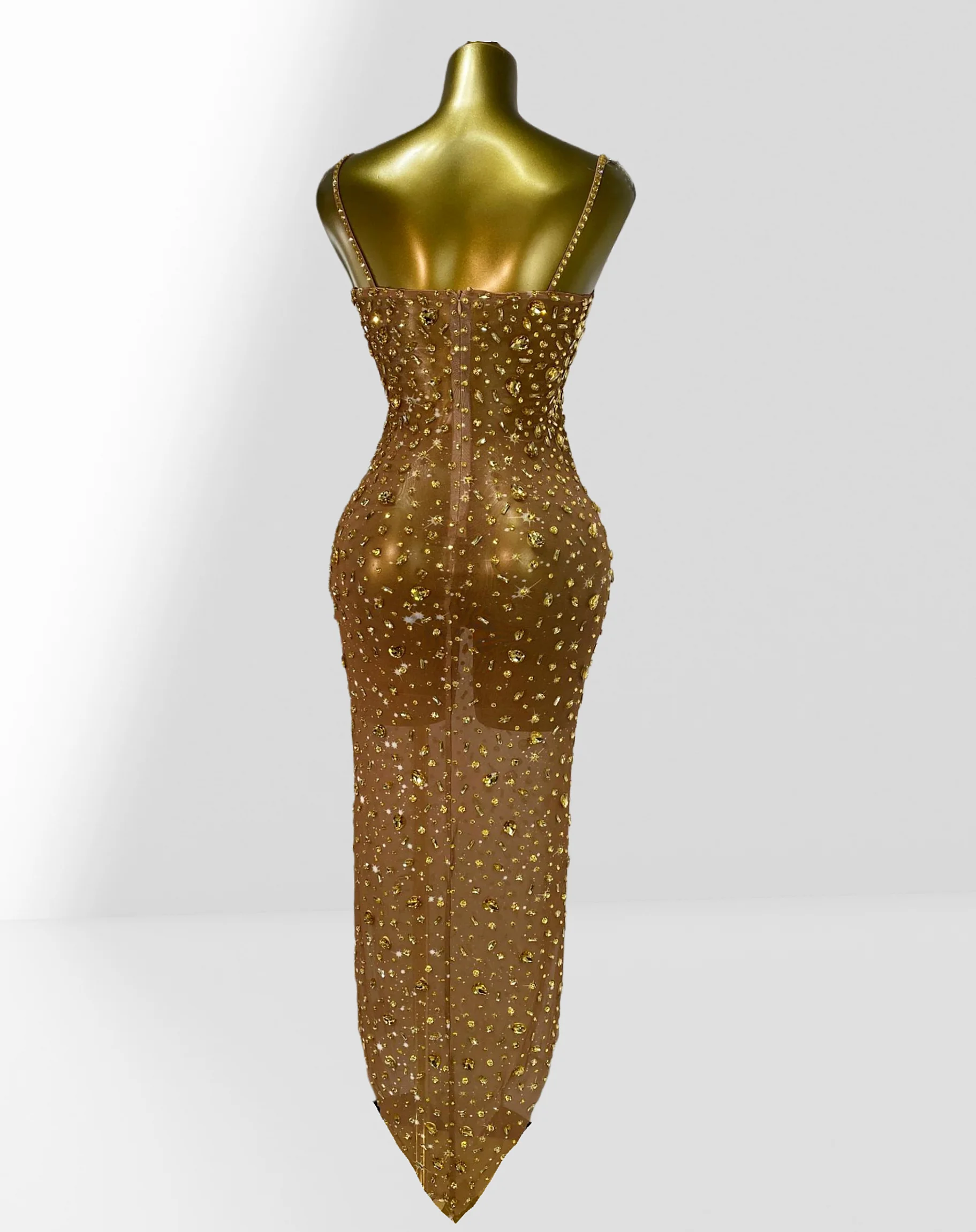 Luxury Sparkling Diamonds Mesh Sexy Throug Spaghetti Strap Dress  Fashion Woman Birthday Party Dress Stage Performance Costume