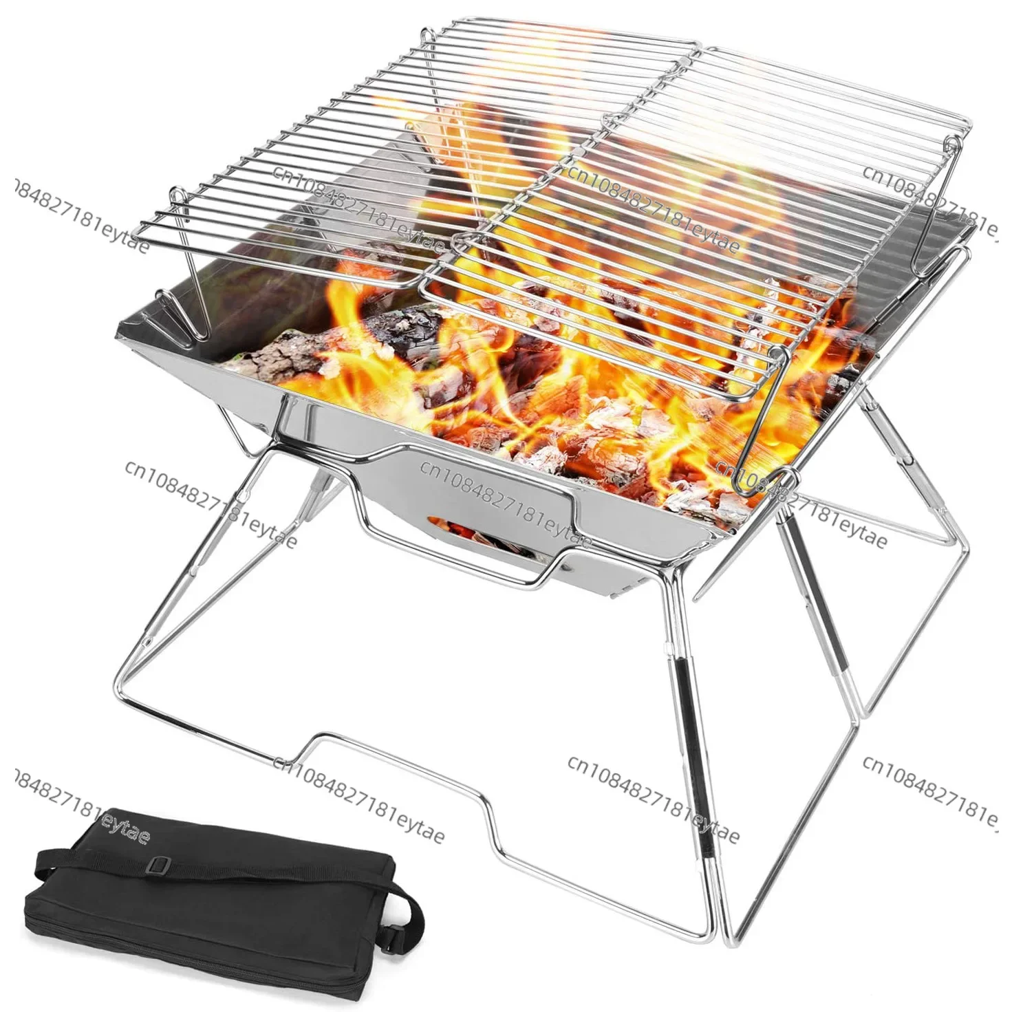 Parrilla elevable para acampar, chimenea de leña, parrilla plegable de acero inoxidable, parrilla de carbono y madera para barbacoa