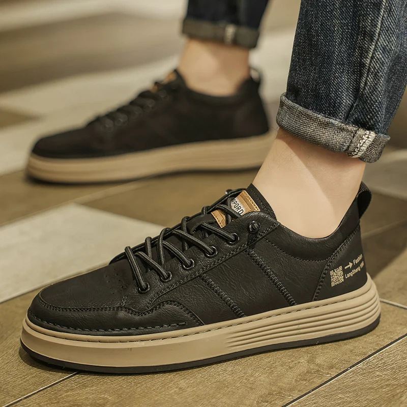 Zapatillas de deporte de moda de primavera para hombre, zapatos deportivos de cuero de Súper Fibra, zapatos Súper suaves e informales, zapatos bajos versátiles de moda