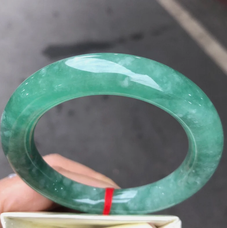 Round Rod Nature Grade A Turquoise Green Burma Jade jadeite bracelet bangle 55mm