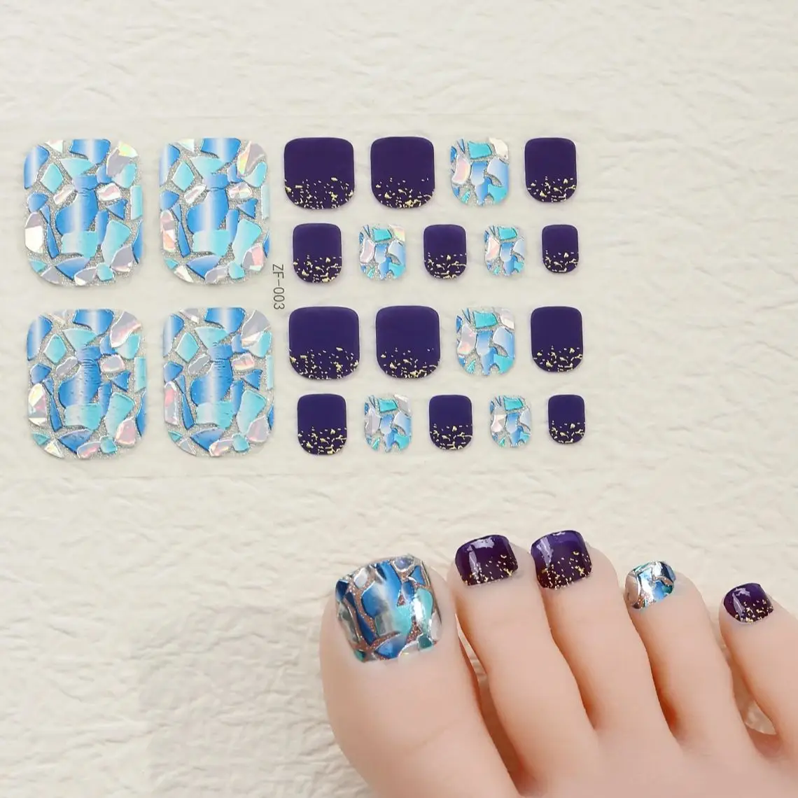 

22Tips Sparkling Marble Toenail Polish Sticker 3D Rhinestone Baking Free Toe Nail Strips Full Cover DIY Foot Decoration Stickers