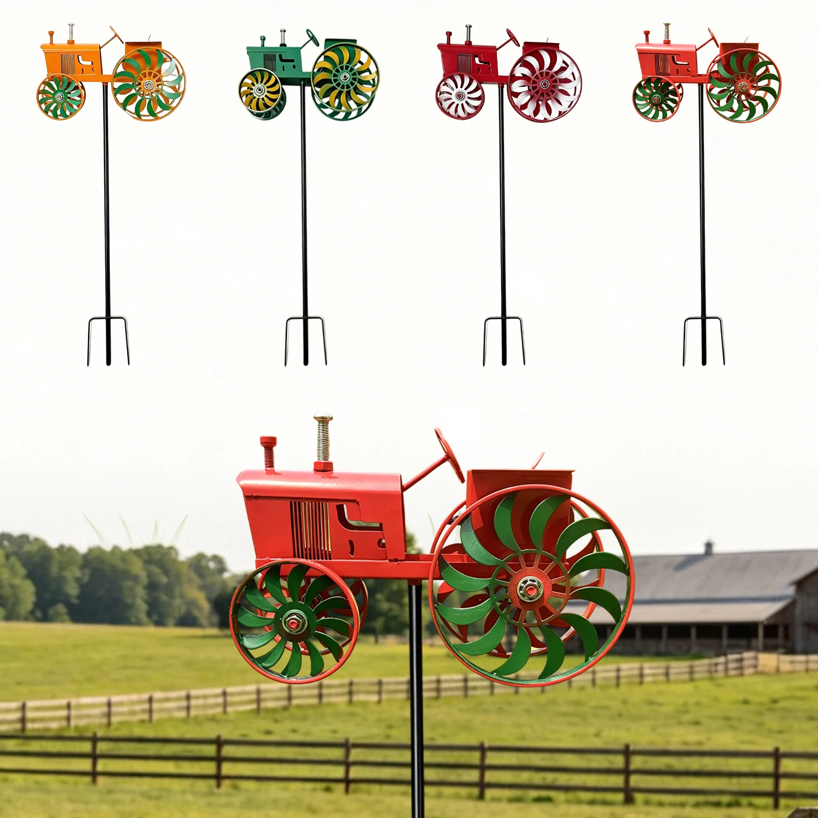 Tractor Wind Spinner Noiseless Unique Outdoor Sculptures Sun- Ground Windmills for Patio Yard Garden for Outdoor