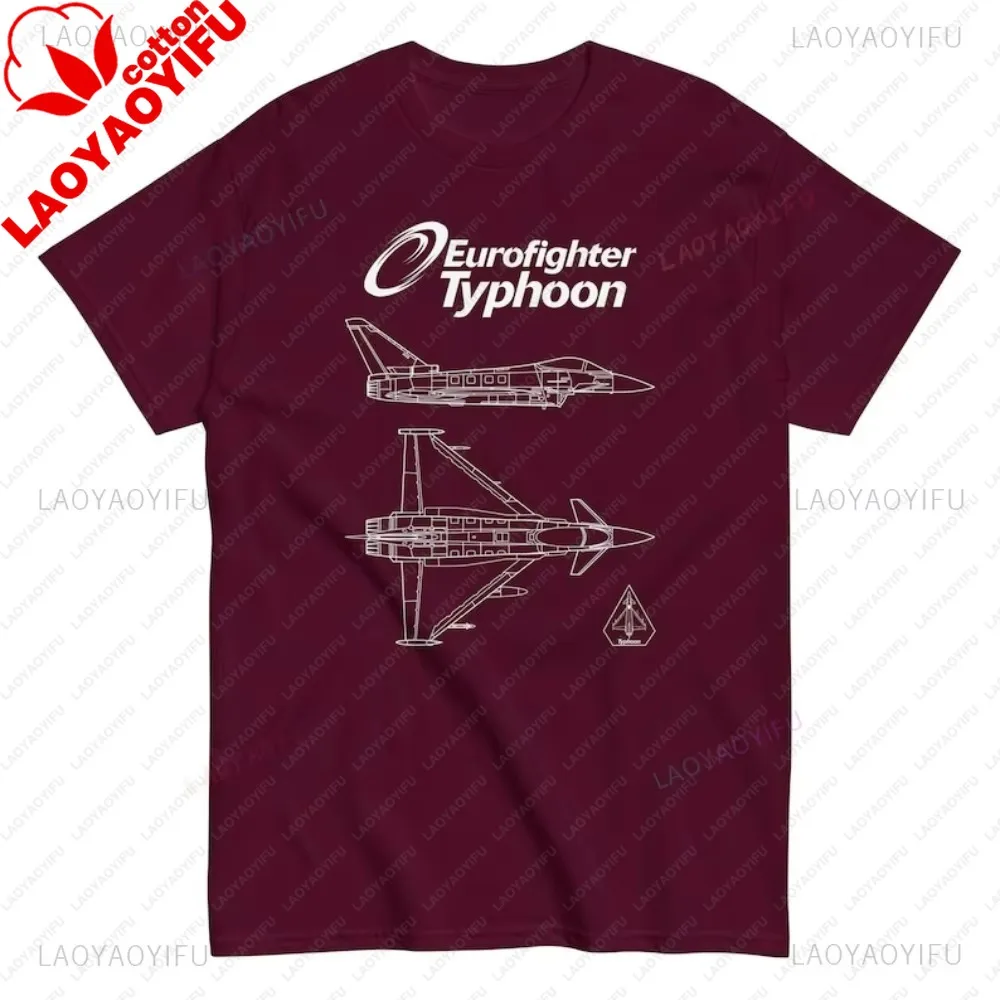 Eurofighter Typhoon Jet Cotton T-Shirt Military Plane Blueprint Aircraft Historic Aviation Gift Military Enthusiasts
