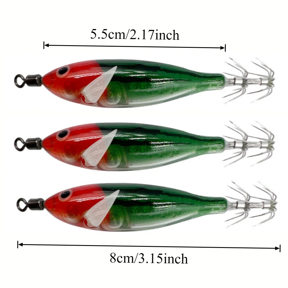 8pcs/set 8cm/ 5.7g Shrimp Fishing Lures Luminous Squid Jig Hook Sea Fishing Accessories Artificial Bait Octopus Lure