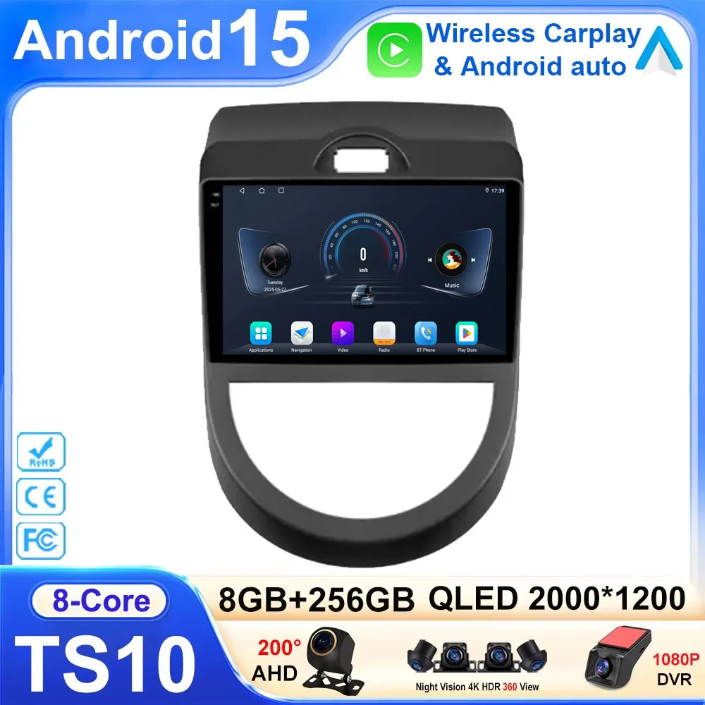 

Car Android 15 For Kia Soul 1 AM 2008 - 2011 Head Unit Carplay Radio Navigation Multimedia Screen Auto carplay Dash Cam 5G