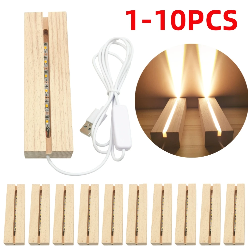 1-10pcs Creative LED Wood Display Base Rectangle Crystal USB Lighted Stand for Resin Art Decorative Ornament Kids Gifts