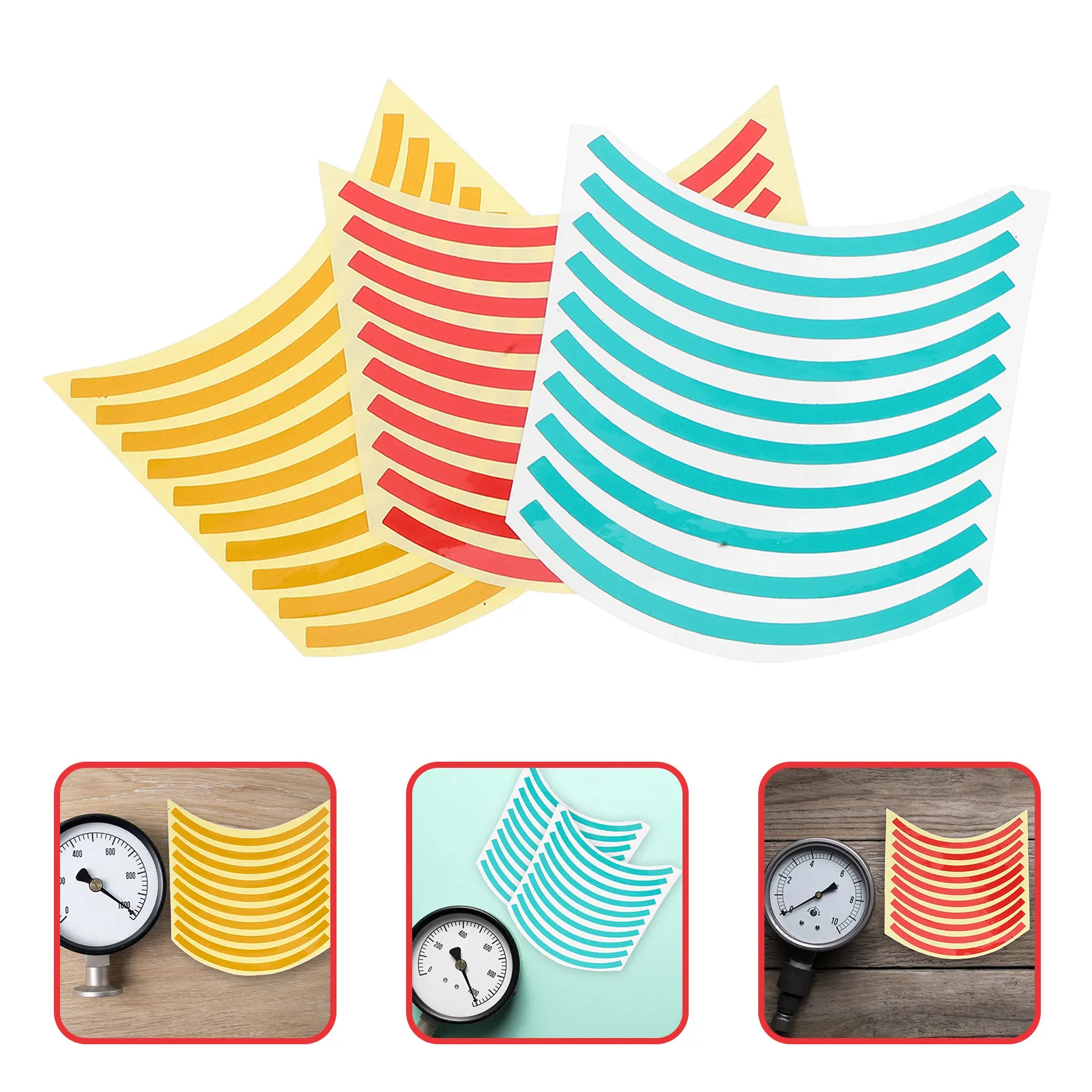 60Pcs Reflective Pressure Gauge Stickers Tri-Color Red Yellow Green Quarter-Circle Design Waterproof Uv-Resistant Industrial