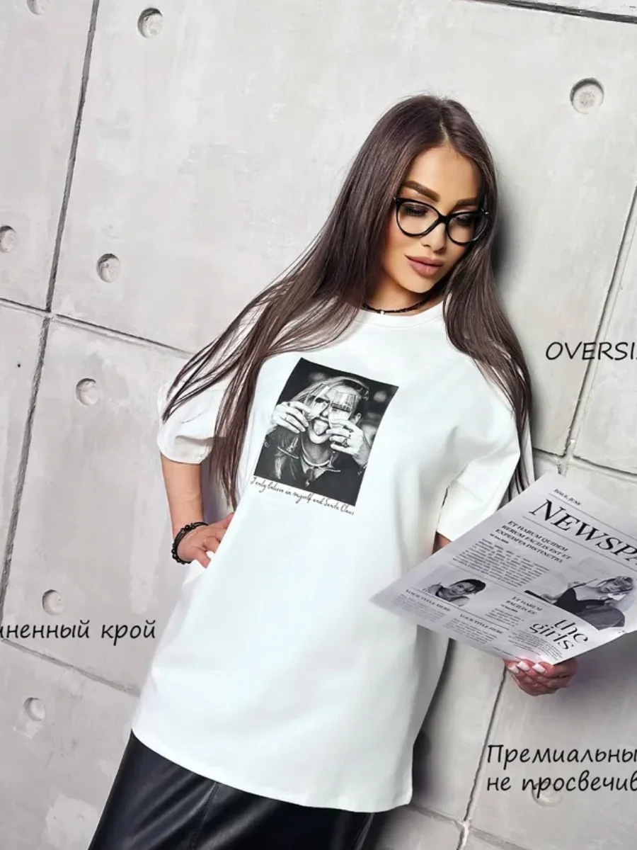 Loose Printed Cotton T-irt Faionable Casual Top Women's Summer ort Sve round Ne Basic Sle Creative Pattern