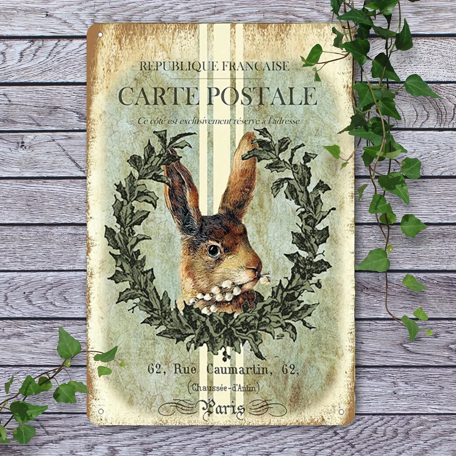 1 French Rabbit Stamp Vintage Metal Sign Novel Fun Home Gift Family Friend Gift Bathroom Courtyard Bar Gift for Friends 20*30 Cm