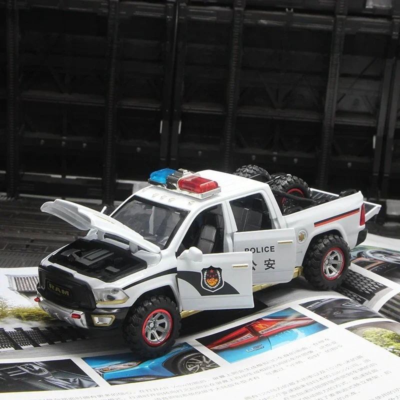 1:32 Model metalowego samochodu Ram, policyjny pickup, pojazd dla chłopców, zabawki dla dzieci, hobby, kolekcja