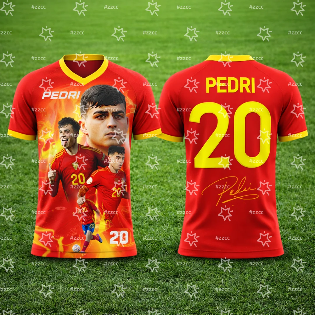 2026 Pedri Spanien Team Fußballtrikot Spiel- & Trainingsset Sommer Sport Herren T-Shirt Kinderbekleidung Tee Y2k Damen – Detail 1