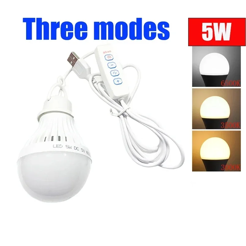 DC5V USB LED Camping Tent Light 3 Color Dimmable Hanging Emergency Bulb for BBQ Fishing Outdoor Work Repair Lighting