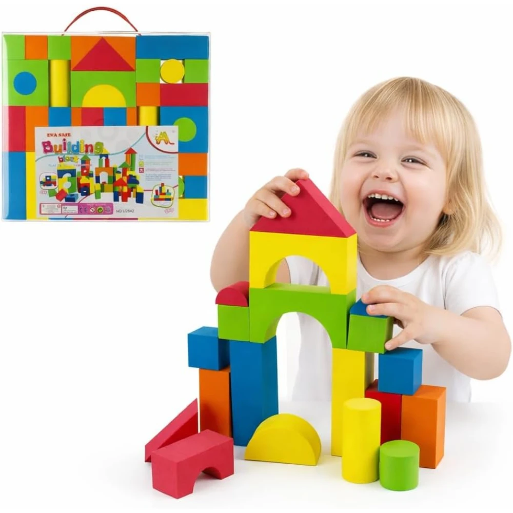 46Pcs Thick EVA Foam Blocks, non-toxic washable building toys, stacking educational gifts for toddlers over 18 months old