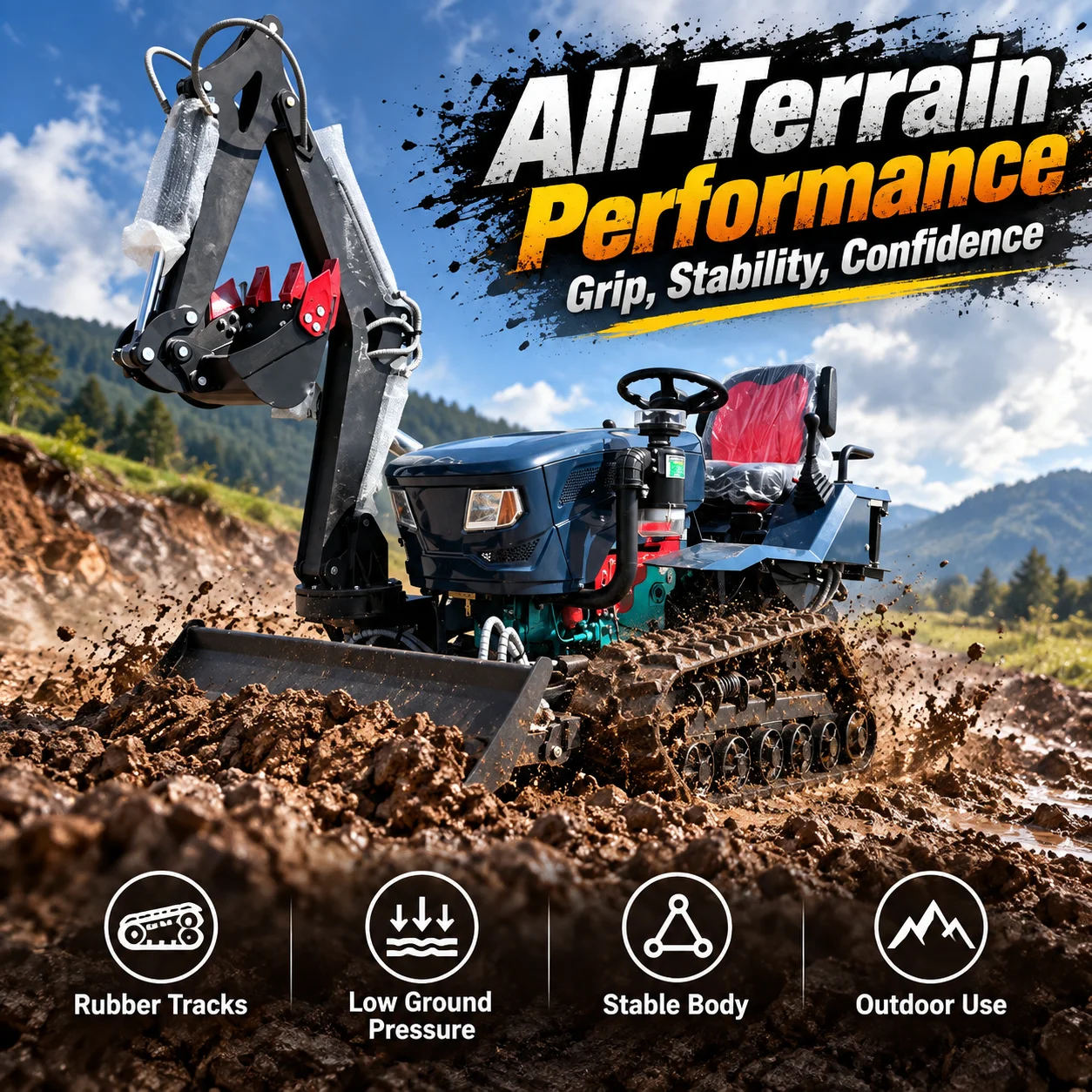 Portable Crawler Tractor 28HP Small Rubber Track Tractor For Slope Land And Tea Garden Farming