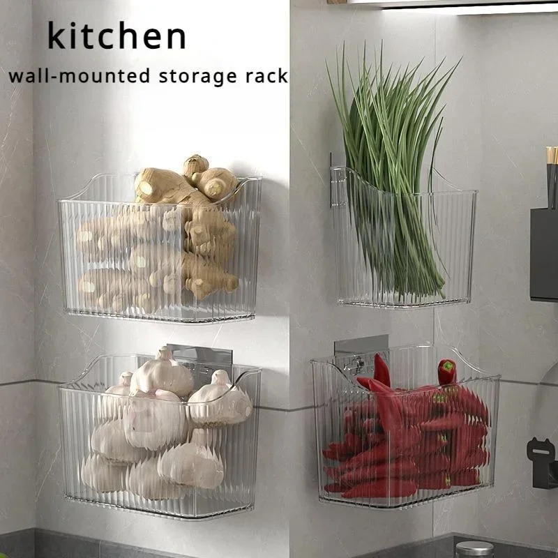 Organizer Bins Wall Mounted Floating Shelves Fridge Organizer Stackable Clear Plastic Storage Bins for Kitchen, Bathroom