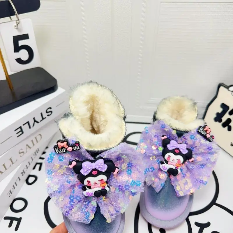 Sanrio Girl Short Barrel Cotton Boots Kuromi Winter Water Proof Anti Slip Cartoon Fashion Thicken Boots Kawaii New Cotton Shoes