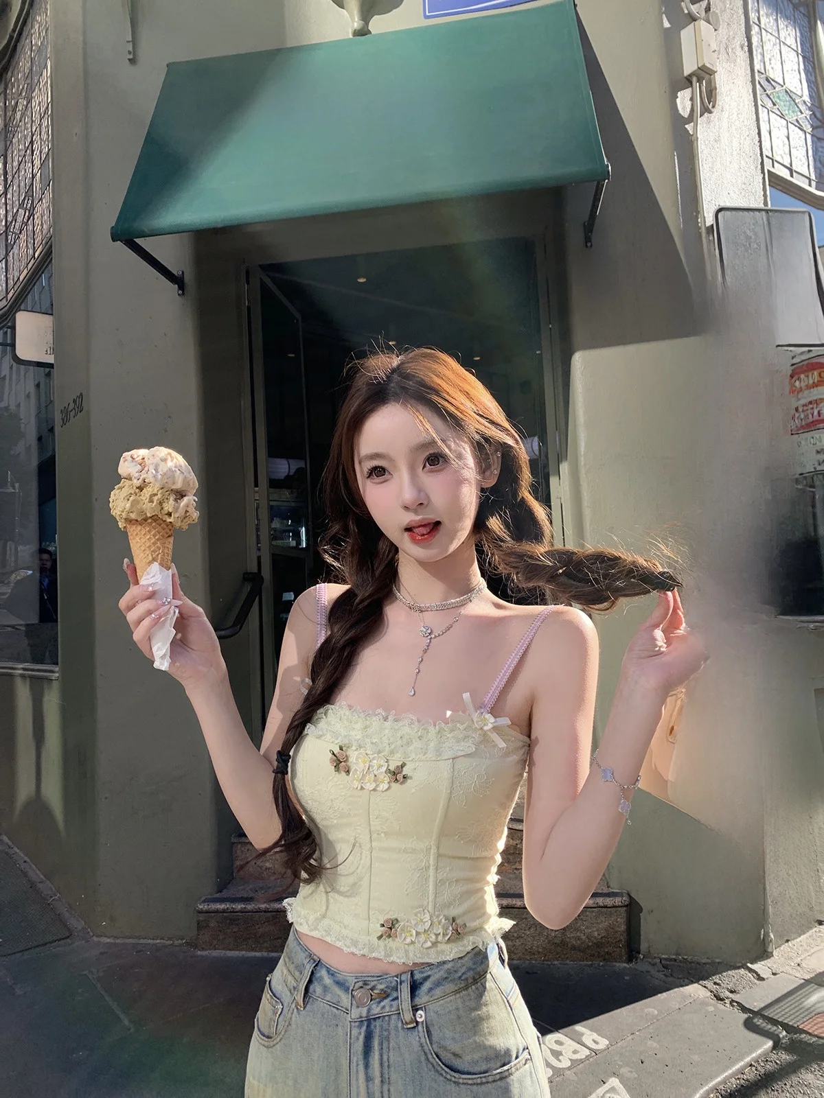 

Sexy Embroidered Lace Trim ter Ne Top Women's New Sle Retro Sweet Sle Polyester Fiber ort Length Single Piece