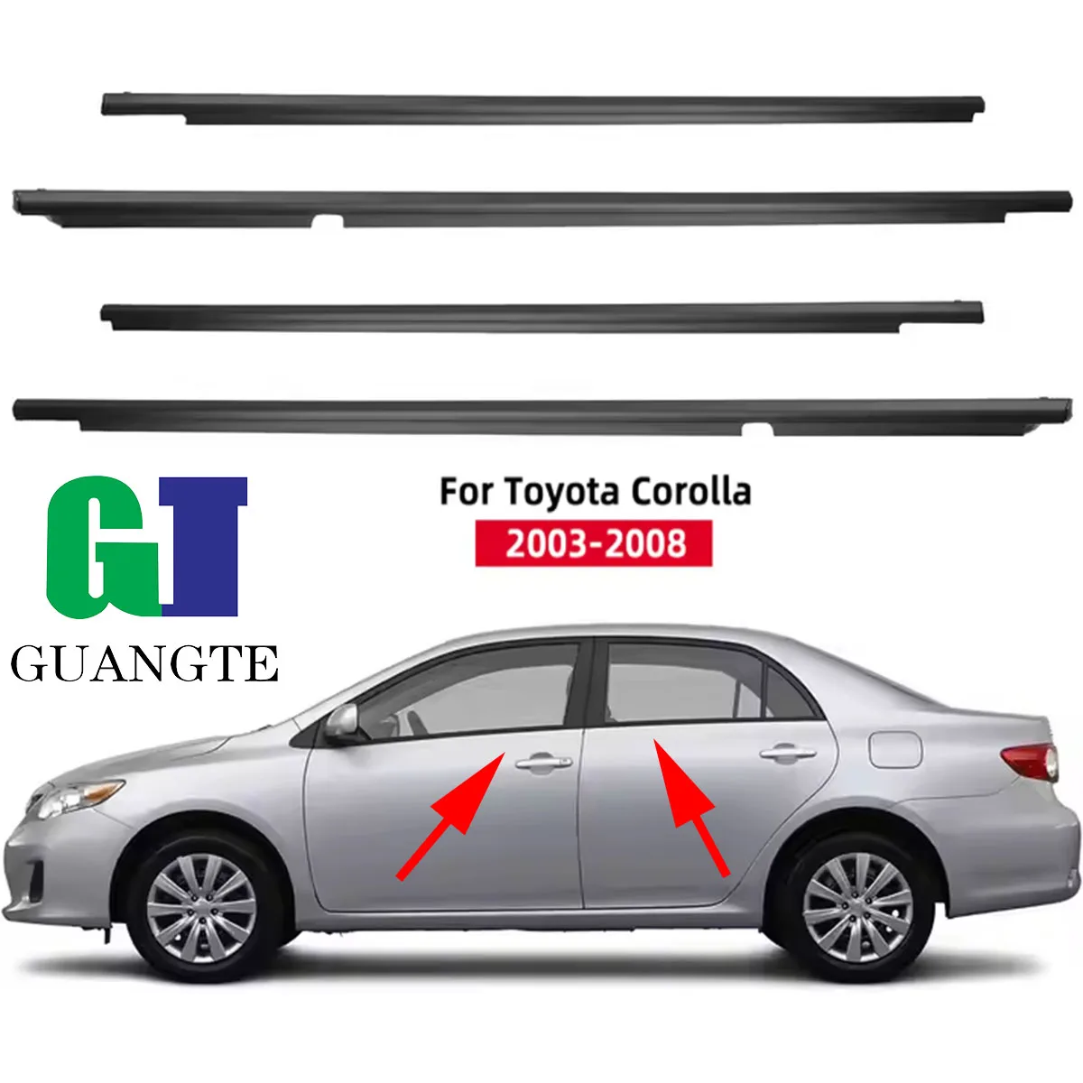 4PCS Black FOR Toyota Corolla 2003-2008  Car Weatherstrip Window Molding Trim Glass Seal Belt