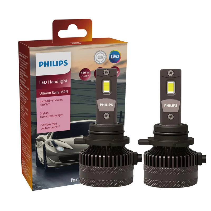 Philips LED 15000lm Ultinon Rally 3590 H4 H7 H8 H11 HB3 HB4 H19 HIR2 H1 Autokoplamp 6500K Wit Max. vermogen 180W 12V 4200K U359N