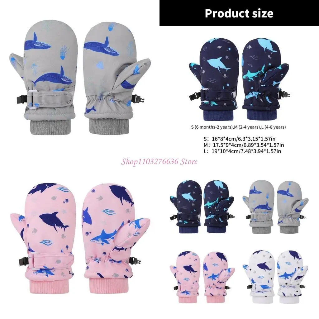 

R6FD Дети зимние теплые снежные перчатки Детские лыжные перчатки брызгнутые перчатки Печатные перчатки для китов сгущают