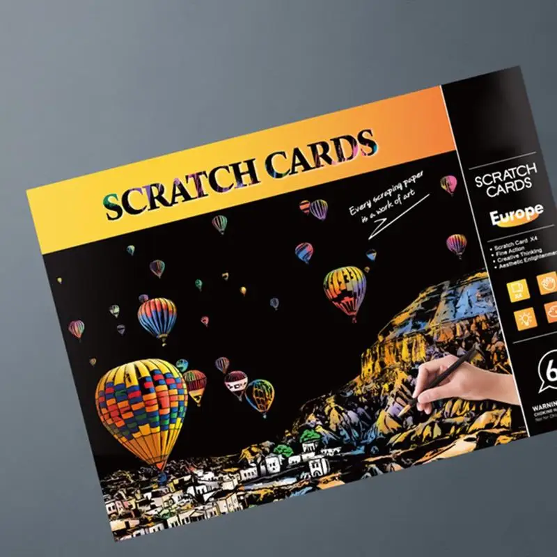 Scratch Painting Kit 4 Sheets Rainbow Engraving Painting Landscape Scratchboard Engraving Art Set For Adults And Kids A4 Scratch