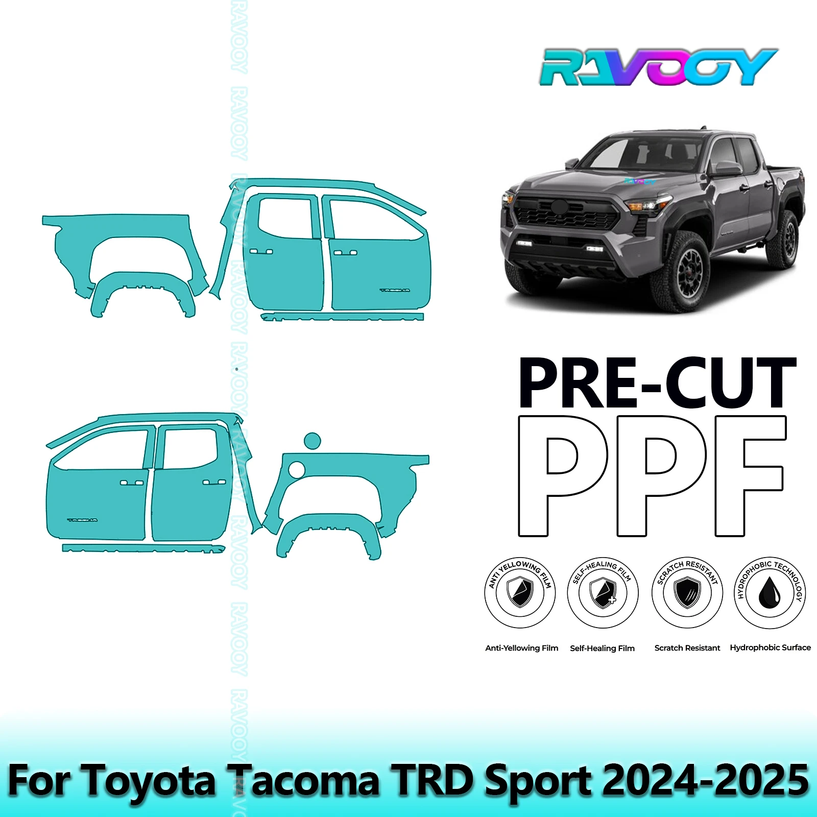 

For Toyota Tacoma TRD Sport 2024-2025 8.5mil Clear Matte Pre-Cut PPF Door & A/B Pillar Kit TPU Paint Protection Film Set