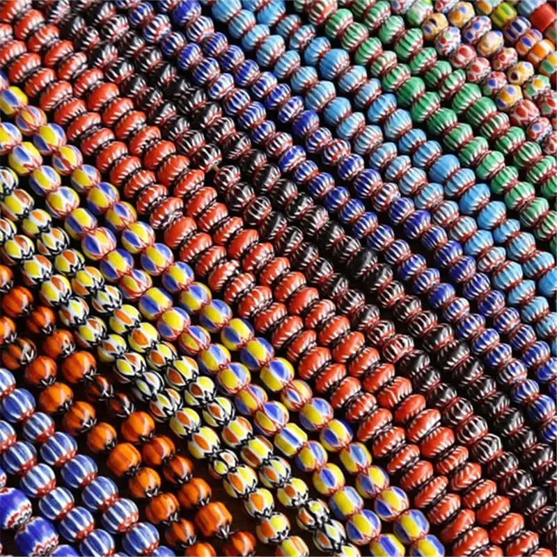 Nepal Hand Colorful Striped Lampwork Beads Strand Antiqued Trade Glass Bead TSB0199