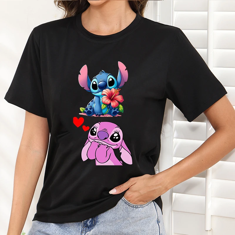 

Black t-Shirt Disney Clothes Minnie Mouse Printed T Shirt Y2k Mickey Fun Cartoon Clothing Tees Trends Women's Summer Tops 2025