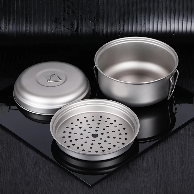 Pure Titanium Steamer Cooker Outdoor Tableware Large Soup Pot Picnic Portable Camping Large 2L Cookware Pot