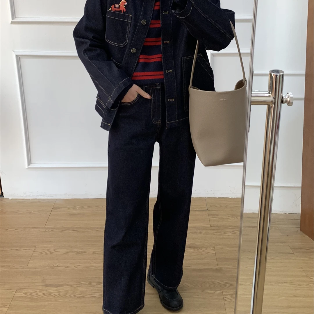 

Новинка весенней коллекции: Женские джинсы XiaoHe 26 с вышивкой, прямого кроя, с высокой талией, из хлопка, повседневные, без стрейча