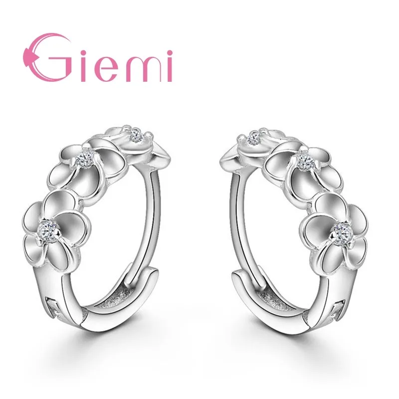 Top Sale 925 Silver Earring Women Flowers Hoop Loop Shape Inlay Paved CZ Crystal Pretty Jewelry For Wedding Accessories