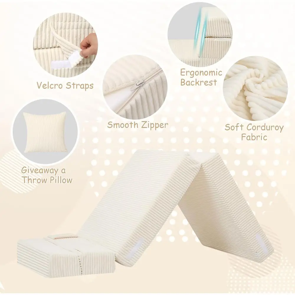 Divano pieghevole compatto per bambini, sedia futon in velluto a coste, mini divano portatile, beige