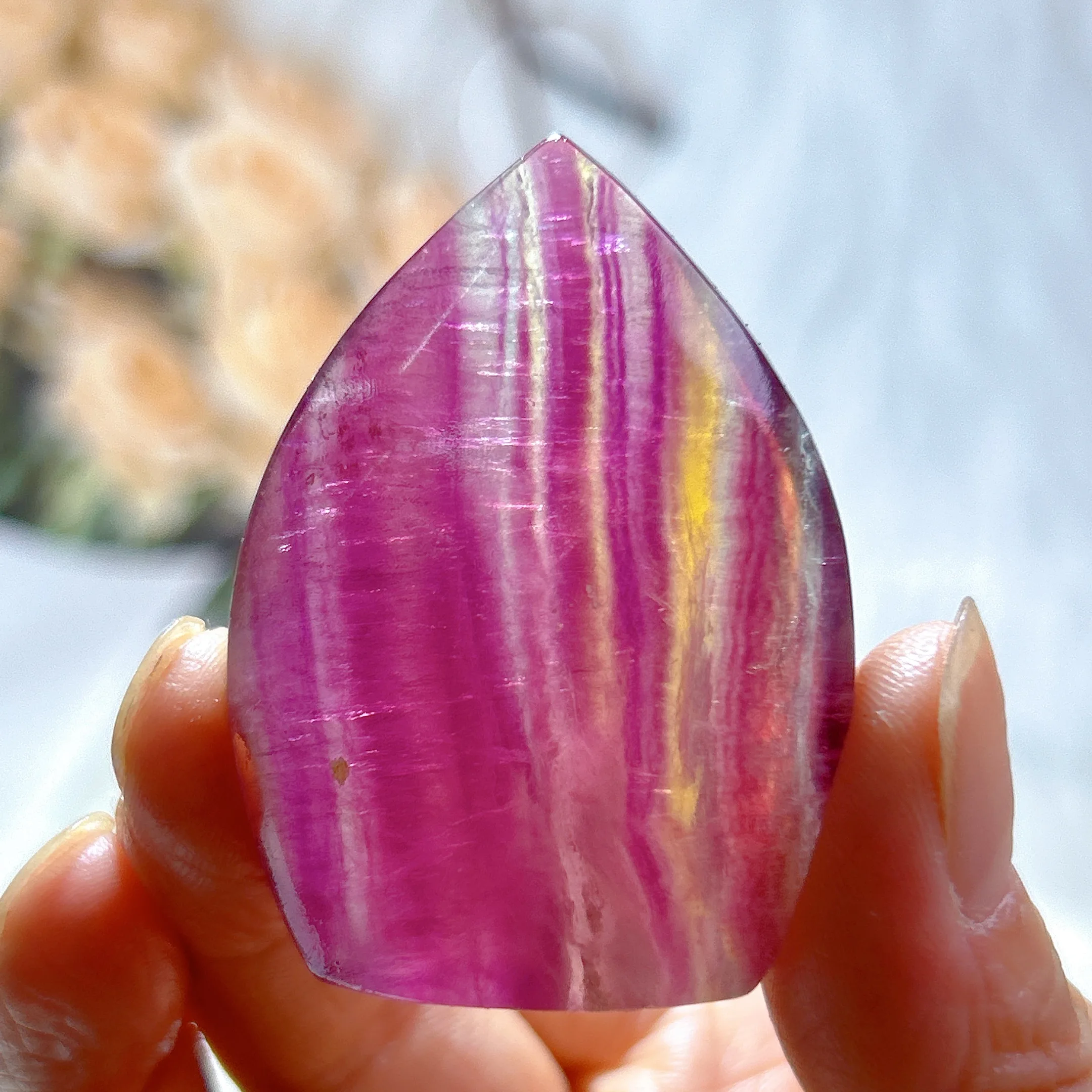 High Quality Natural Crystal Candy Fluorite Freeform Colorful Silk Ribbon Healing Reiki Ornament Gift Home Decorations Ore