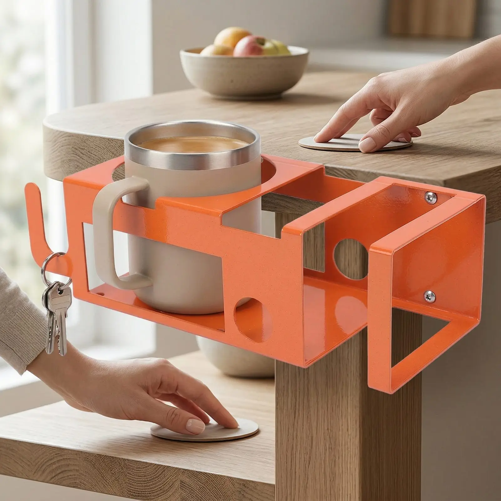 Orange Mug Drink Holder Wall Mounted Mug Cup Holder Multifunctional Woodworking Tool Organizer for Garage Workshop Construction