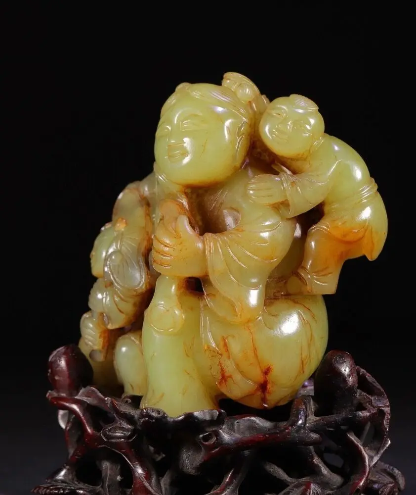 QING chinês DYNASTY-HOTT com mão esculpida para crianças, 100% Natural AMARELO, 194g