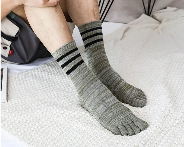 100% Cotton Men Five Finger Toe Socks Free Size Male Calcetines Meias Support Dropship, Summer Contrast Striped Breathable
