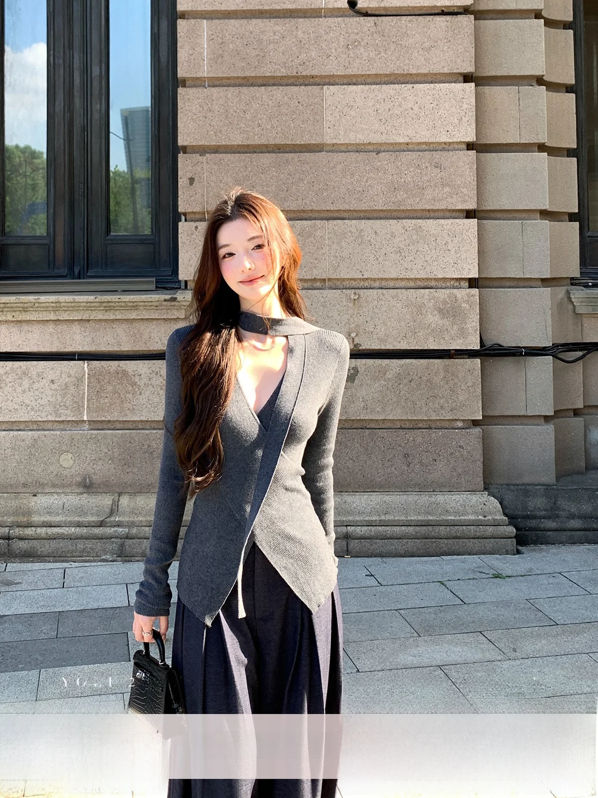 

YOLI Simple Sle Korean V-ne Knitwear Women's Slim Fit Long Sve Top Pure Desire Commute Faion Polyester Fiber