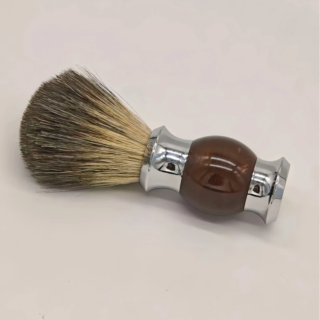 Szczotka do golenia Premium Badger Hair z elegancką, cienką rączką z żywicy i trwałą podstawą ze stali nierdzewnej do męskich narzędzi do golenia — zdjęcie 7