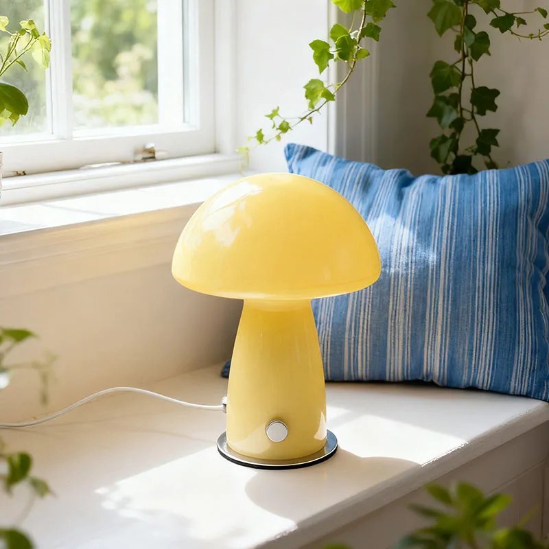 مصباح طاولة على شكل فطر متجر بدون اسم، حقيبة بجانب السرير لغرفة النوم، Haus، طراز Ins Girl Nordic، إضاءة ليلية لجو زجاجي لغرفة المعيشة