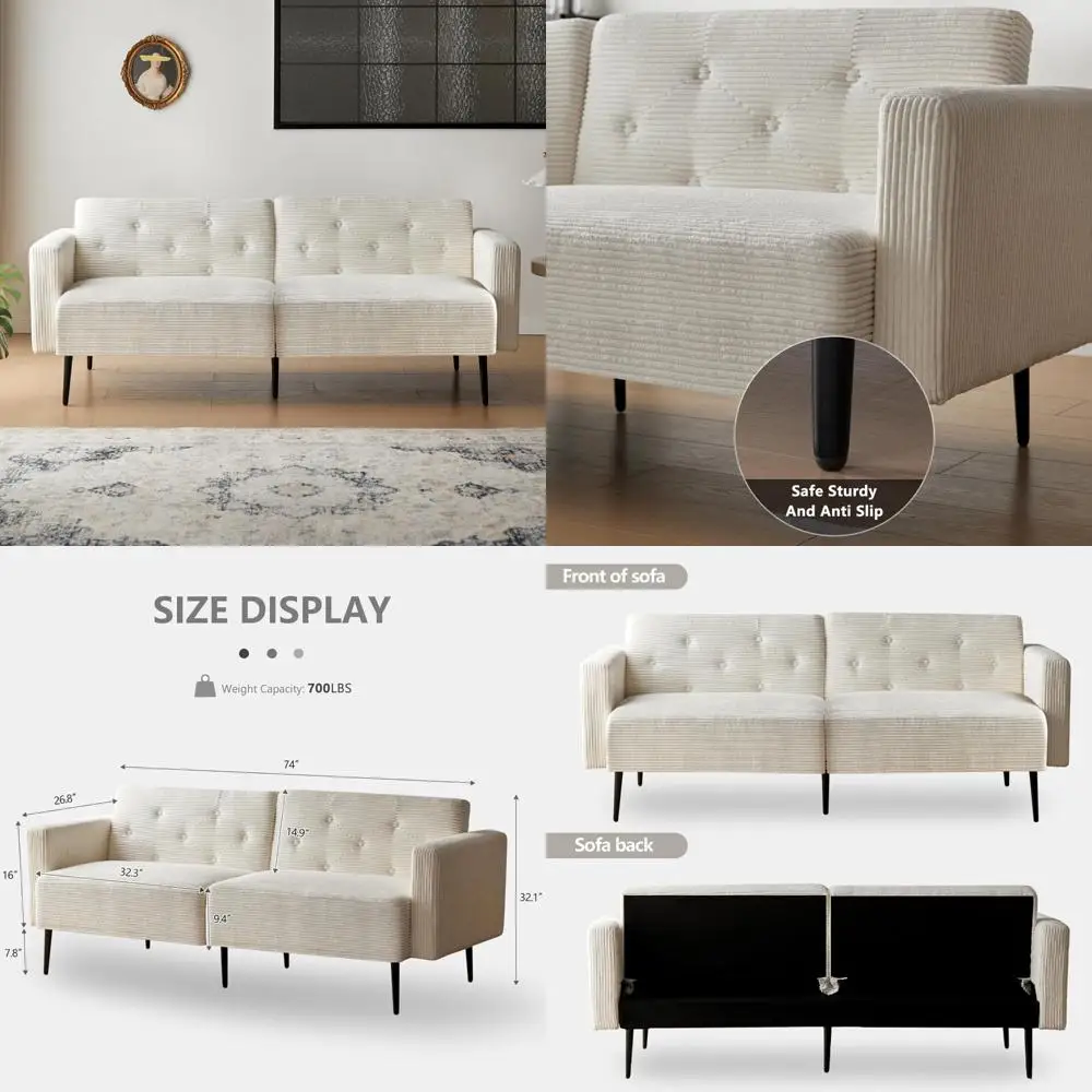 Velvet Loveseat Sofa Bed with Convertible Futon and Tapered Metal Legs, Upholstered Seats, Sleeper Furniture for Comfortable Sea