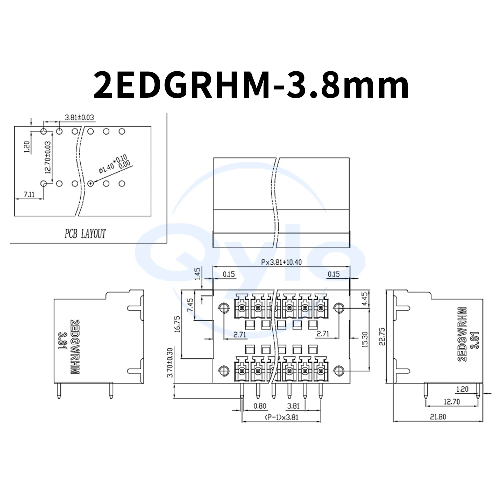 (1 pcs) KF 2EDGRHM - 3.81mm plug-in terminal block double-layer with lug flange 2~16P angled female connector 15EDGRHM 3.81