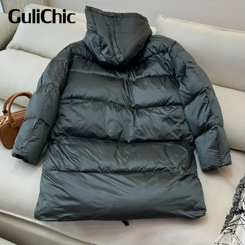 GuliChic-Chaqueta larga de manga larga con capucha para mujer, abrigo grueso con cremallera para mantener el calor, a la moda, 9,11