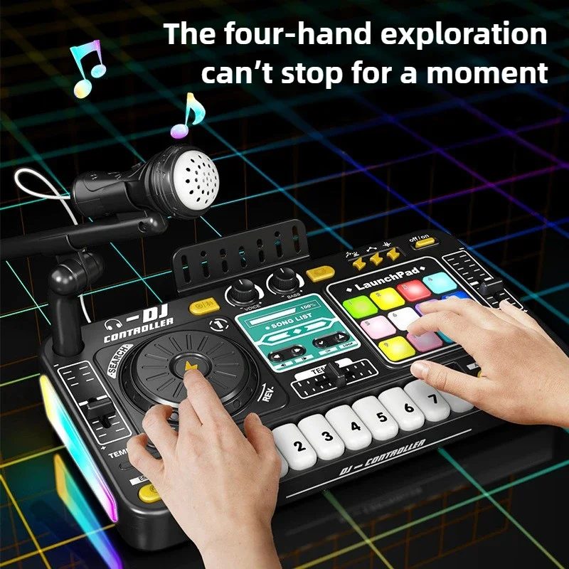 Kinder DJ Controller Musik Spielzeug Mixer mit Mikrofon LED Licht Elektronische Musik Spiel DJ Plattenspieler für Kinder Geburtstag Geschenke