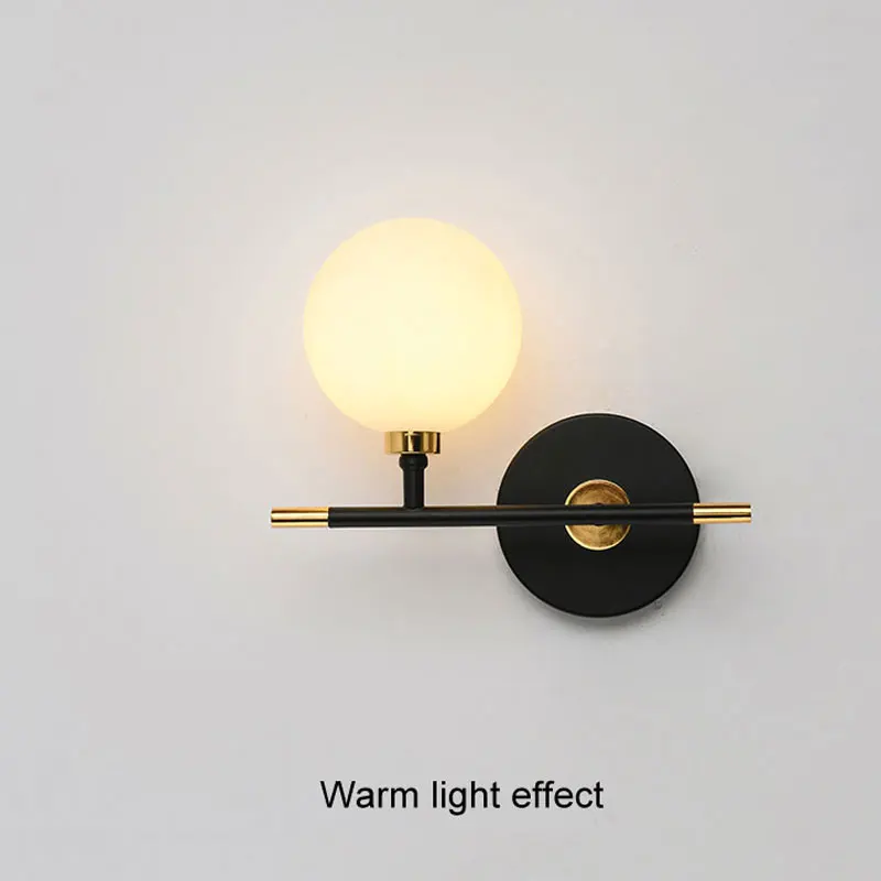 Modern Glass Ball Wall Lamp BedroomLiving Room Background Wall LED Wall Lights Coffee Shop Black Indoor Decorative Lighting