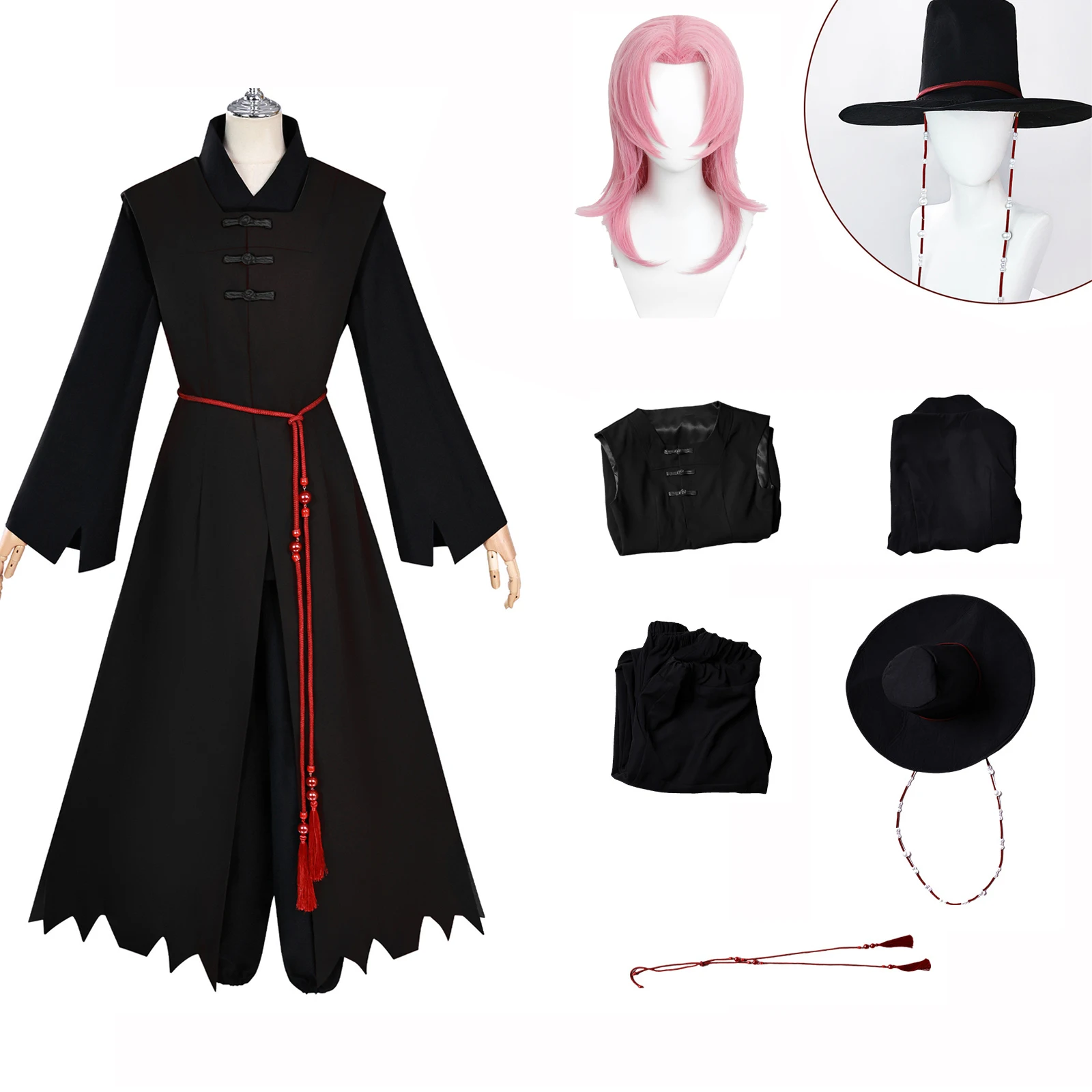 

Demon Hunters Saja Boys Cosplay Costume Anime K-Pop Men Idol Korean Uniform Black Clothing With Pendant Hat Halloween Outfit