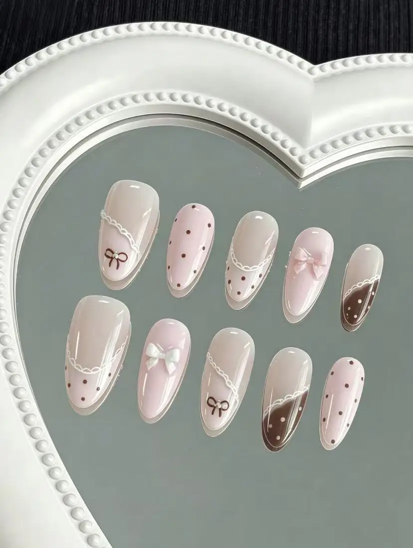 10-Piece Set of Xs/S/M Size French Style Nail Stickers, Glossy Press-On Fake Nails, Reusable, Cute Adhesive Nails, Women's Nail Products