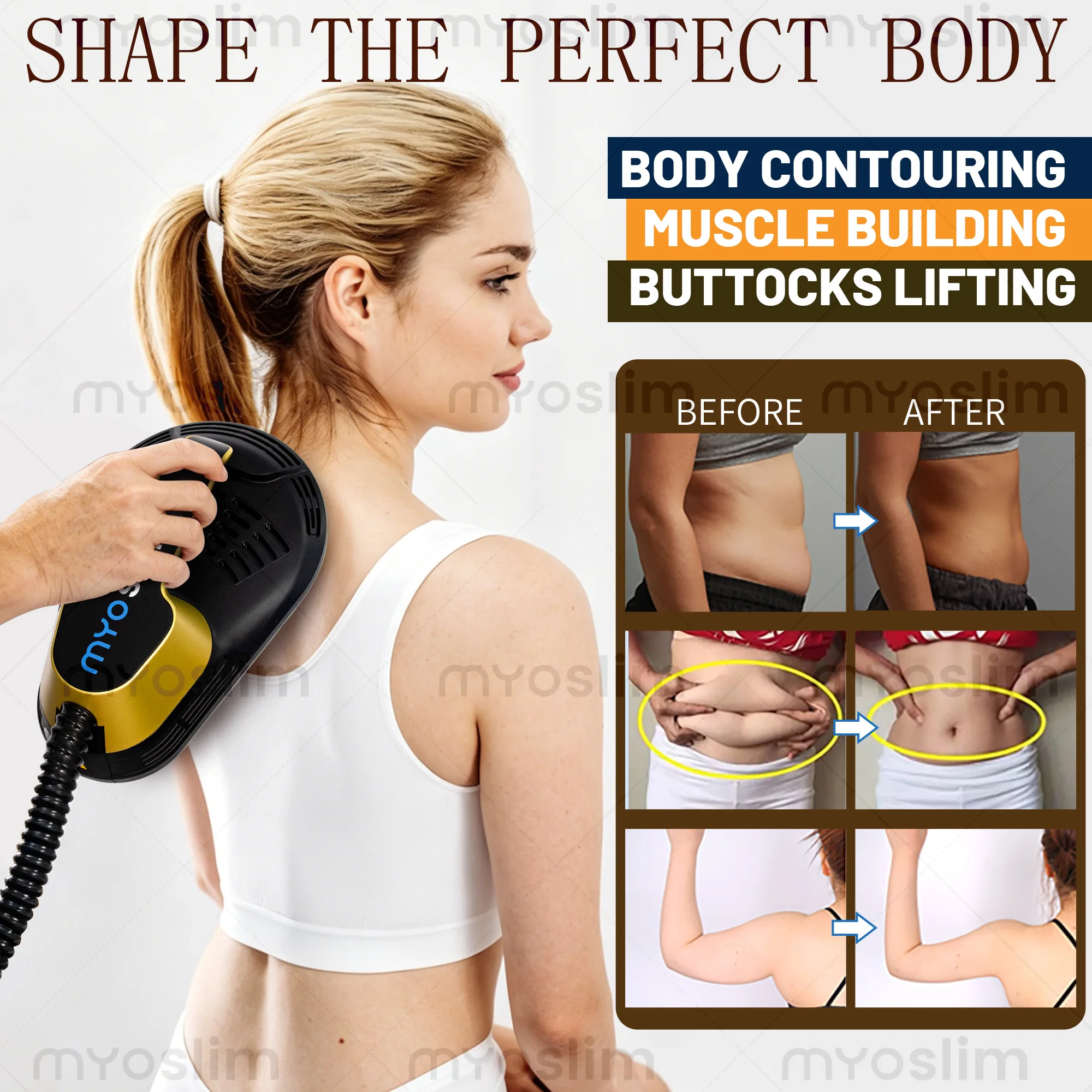Portable MYOslim 6500W 15Tesla EMS Body Sculpt Machine for Home and Beauty Salon Use Body Contouring Muscle Building Equipment