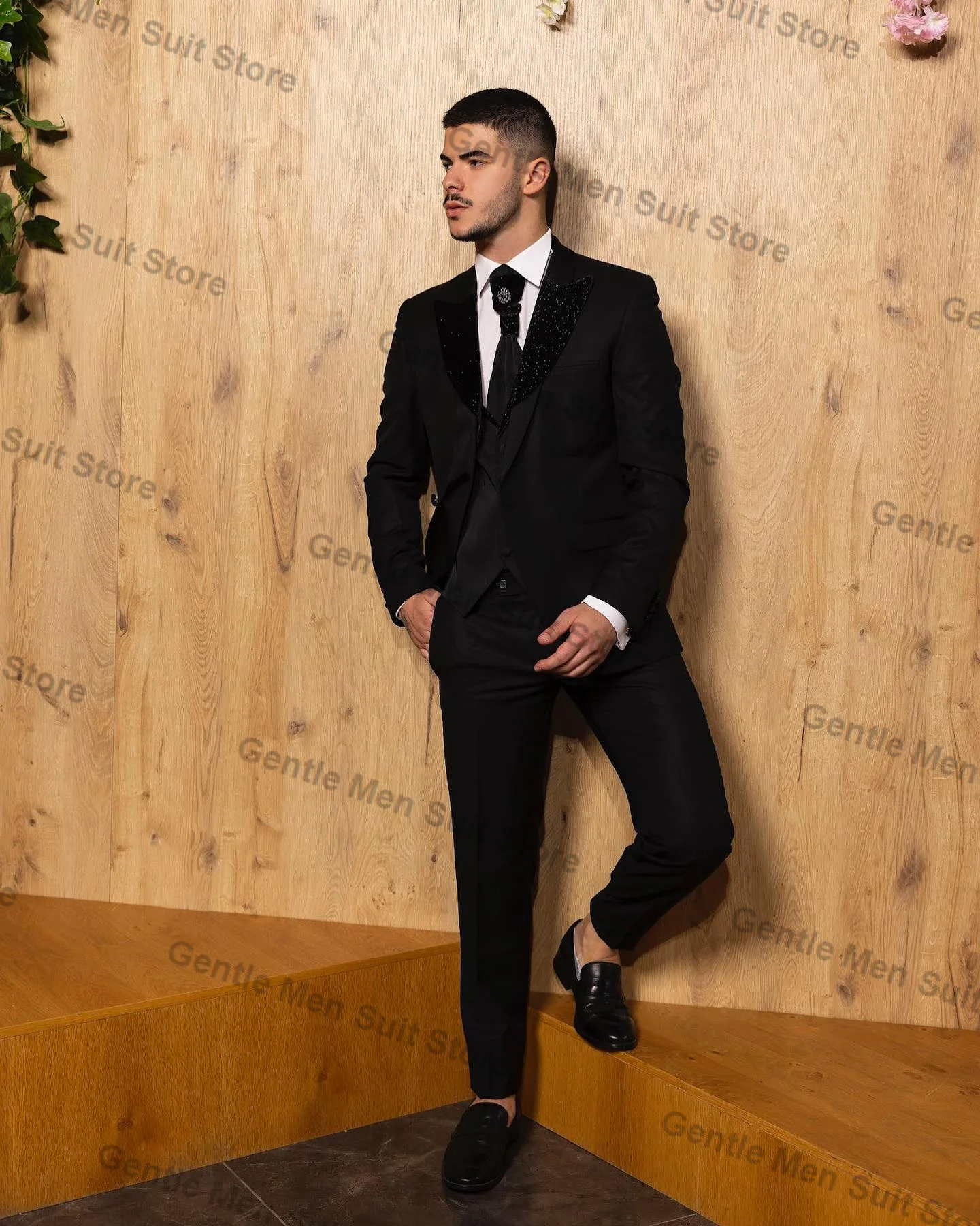 

Black Men Suits 2 Piece Blazer+Pants Luxury Shiny Lapel Prom Wedding Tuxedo Coat Custom Made Formal Office Male Jacket Trousers